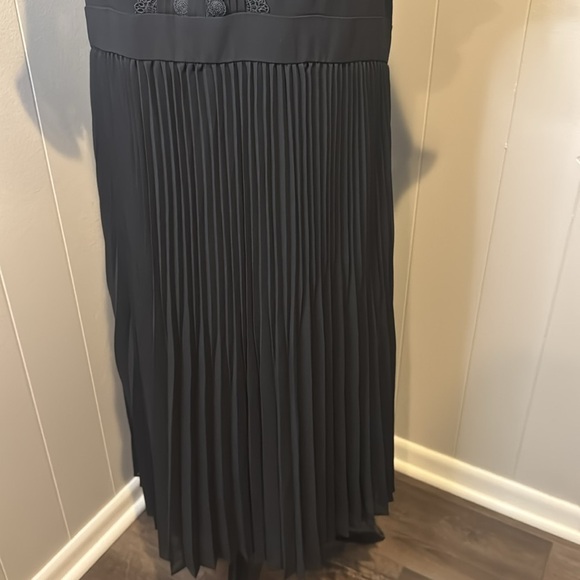 Talbots sheer black crepe lined pleated skirt lace & pintuck bodice midi. NWT. - Picture 3 of 9